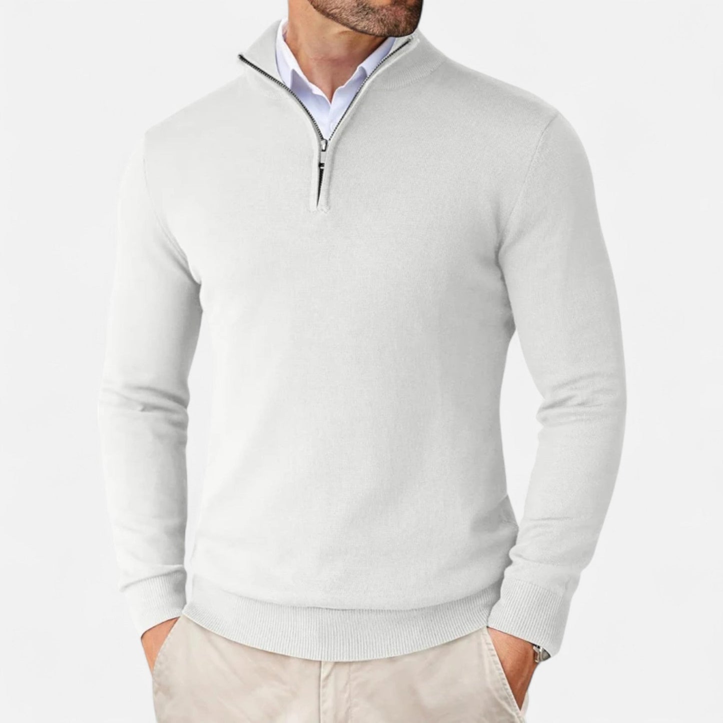 Maison Aurelle Men's Quarter Zip Sweater | Lightweight Knit, Slim-Fit Design