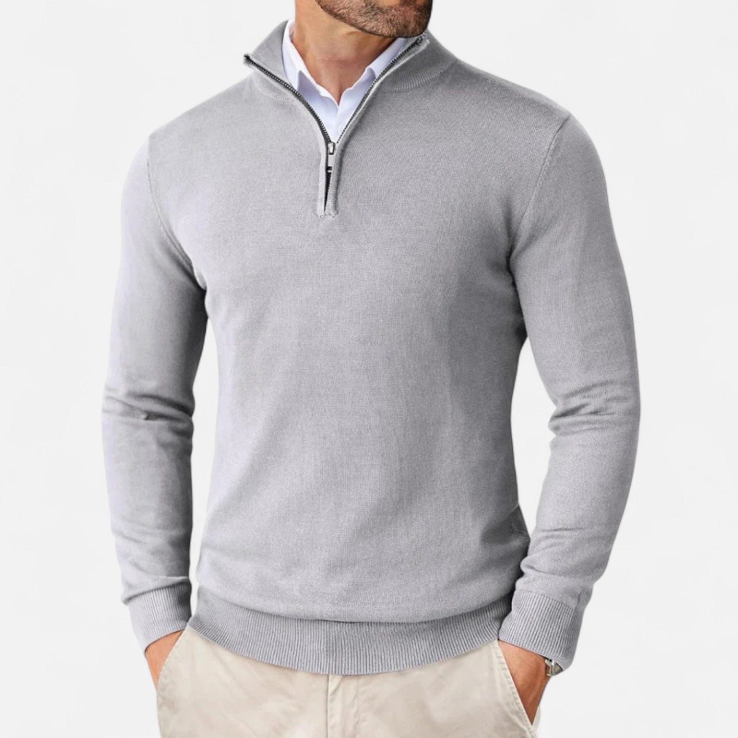 Maison Aurelle Men's Quarter Zip Sweater | Lightweight Knit, Slim-Fit Design