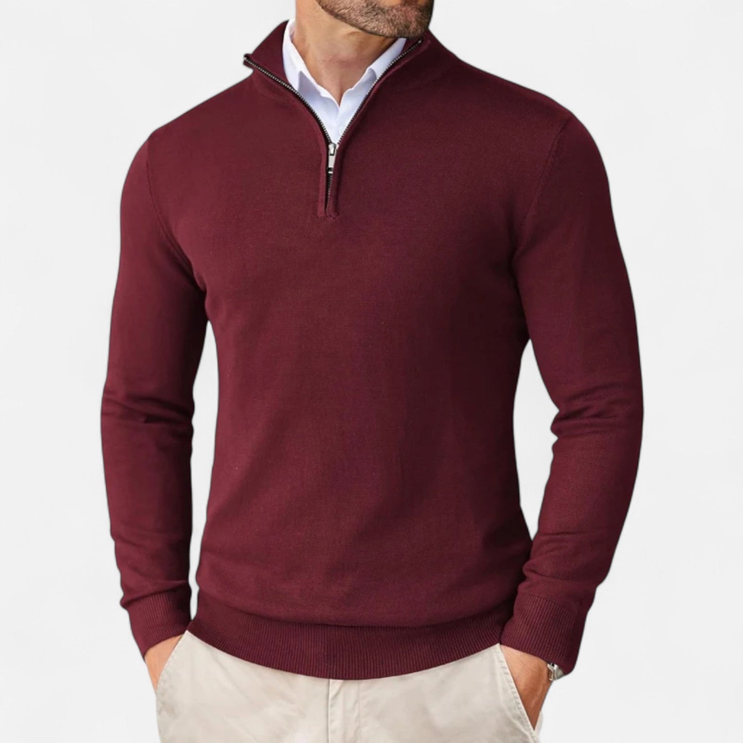 Maison Aurelle Men's Quarter Zip Sweater | Lightweight Knit, Slim-Fit Design