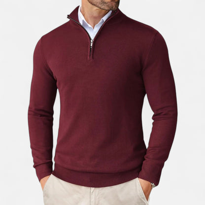 Maison Aurelle Men's Quarter Zip Sweater | Lightweight Knit, Slim-Fit Design