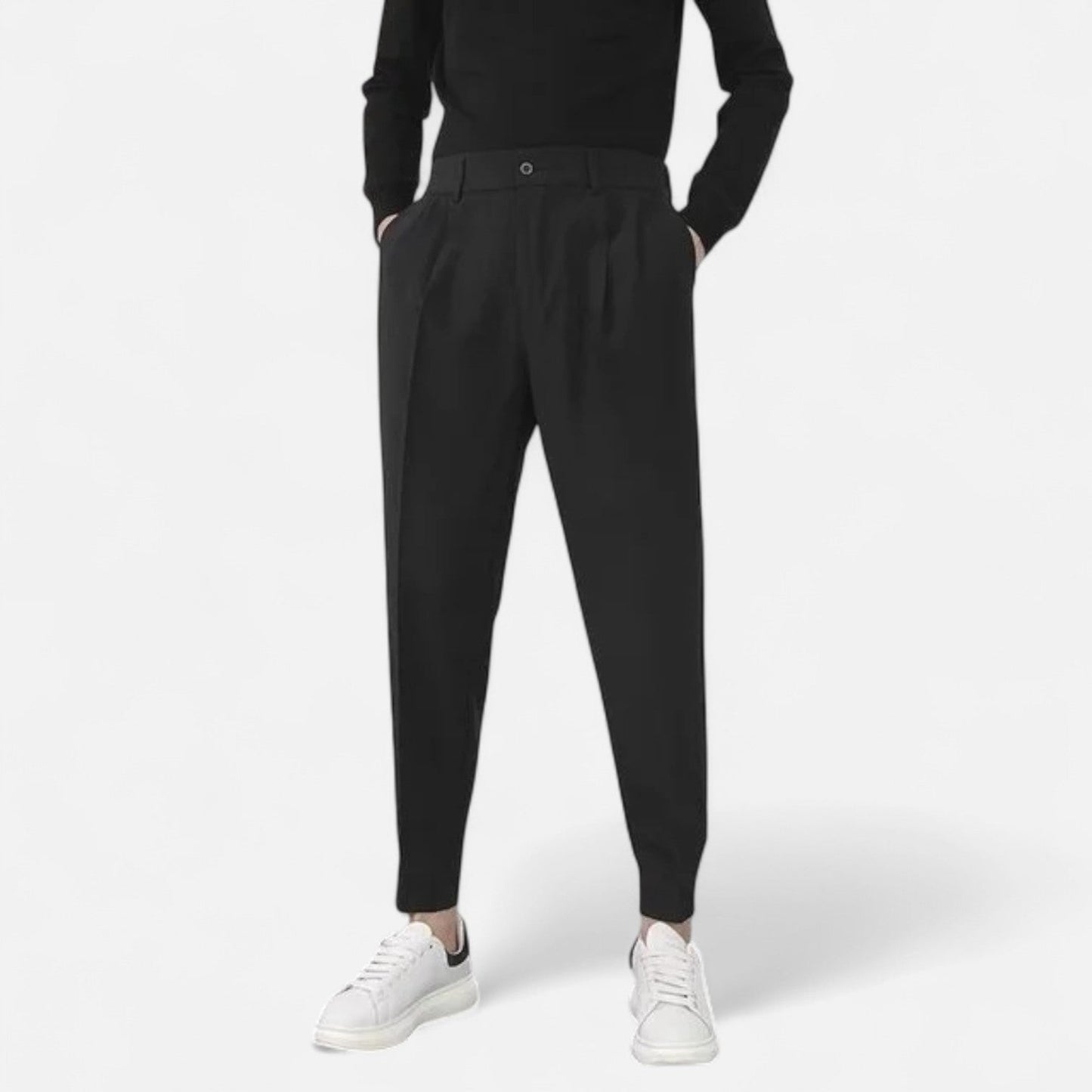 Maison Aurelle Men's Tapered Trousers | Elastic Waist, Performance Stretch