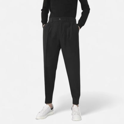 Maison Aurelle Men's Tapered Trousers | Elastic Waist, Performance Stretch