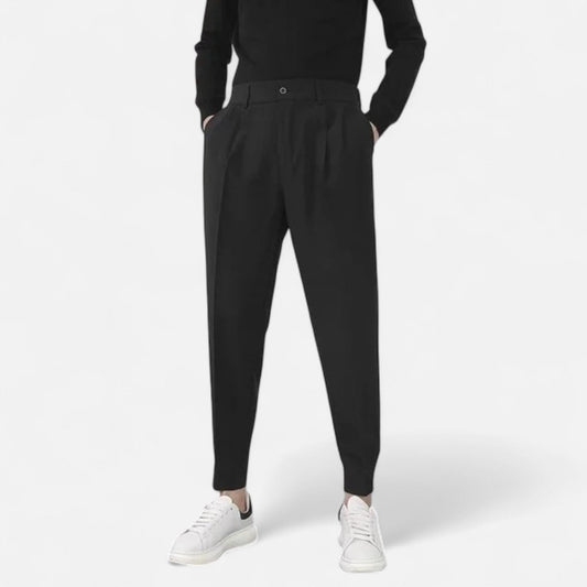 Maison Aurelle Men's Tapered Trousers | Elastic Waist, Performance Stretch