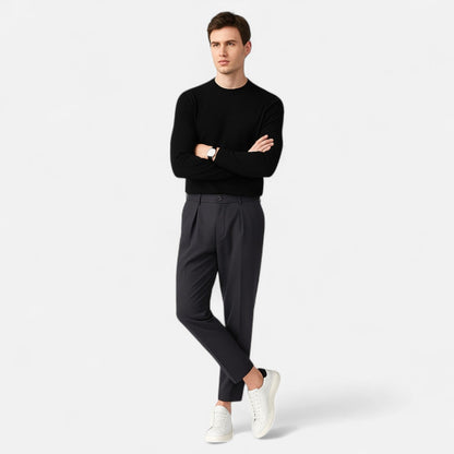 Maison Aurelle Men's Tapered Trousers | Elastic Waist, Performance Stretch