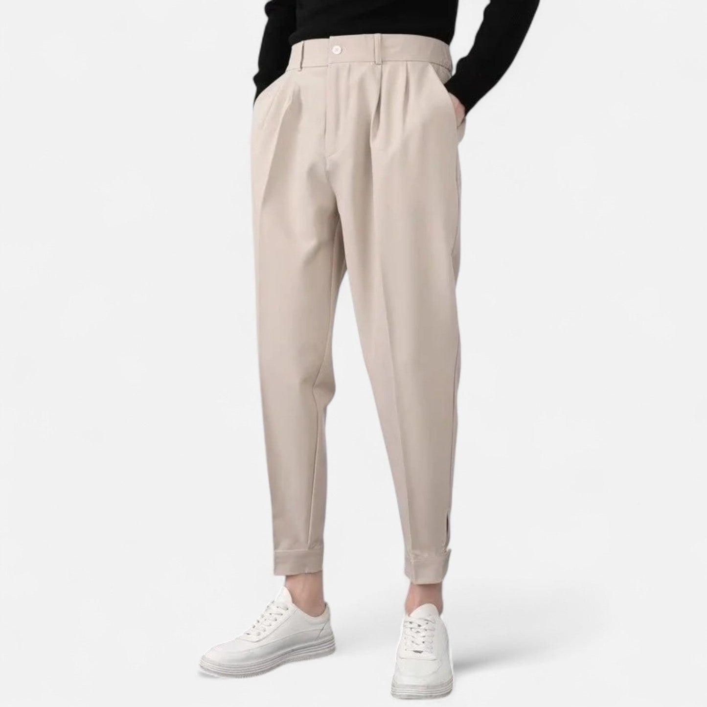 Maison Aurelle Men's Tapered Trousers | Elastic Waist, Performance Stretch