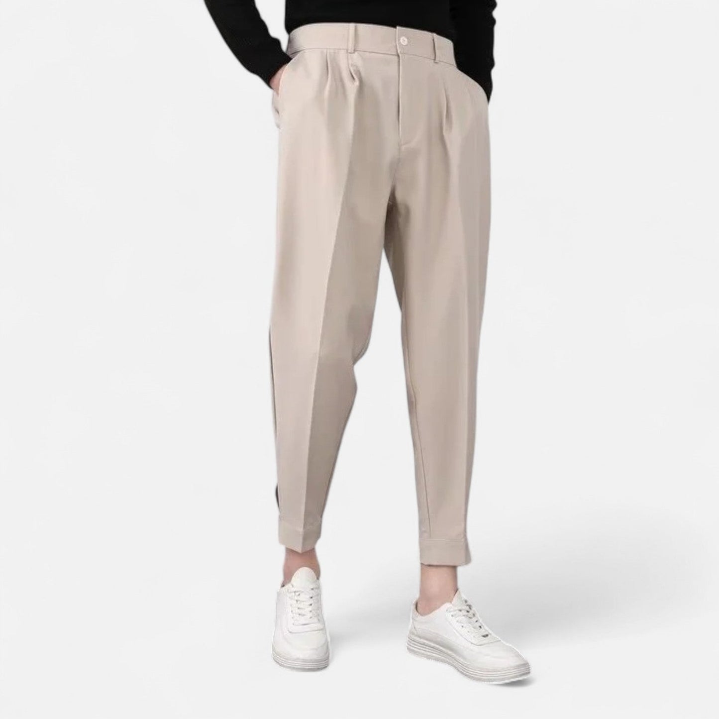 Maison Aurelle Men's Tapered Trousers | Elastic Waist, Performance Stretch