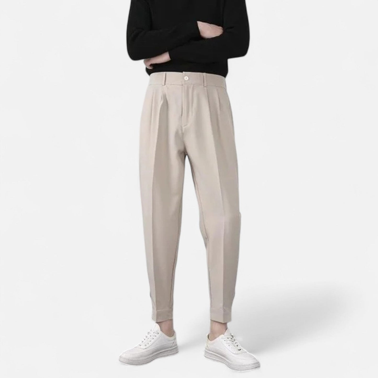 Maison Aurelle Men's Tapered Trousers | Elastic Waist, Performance Stretch
