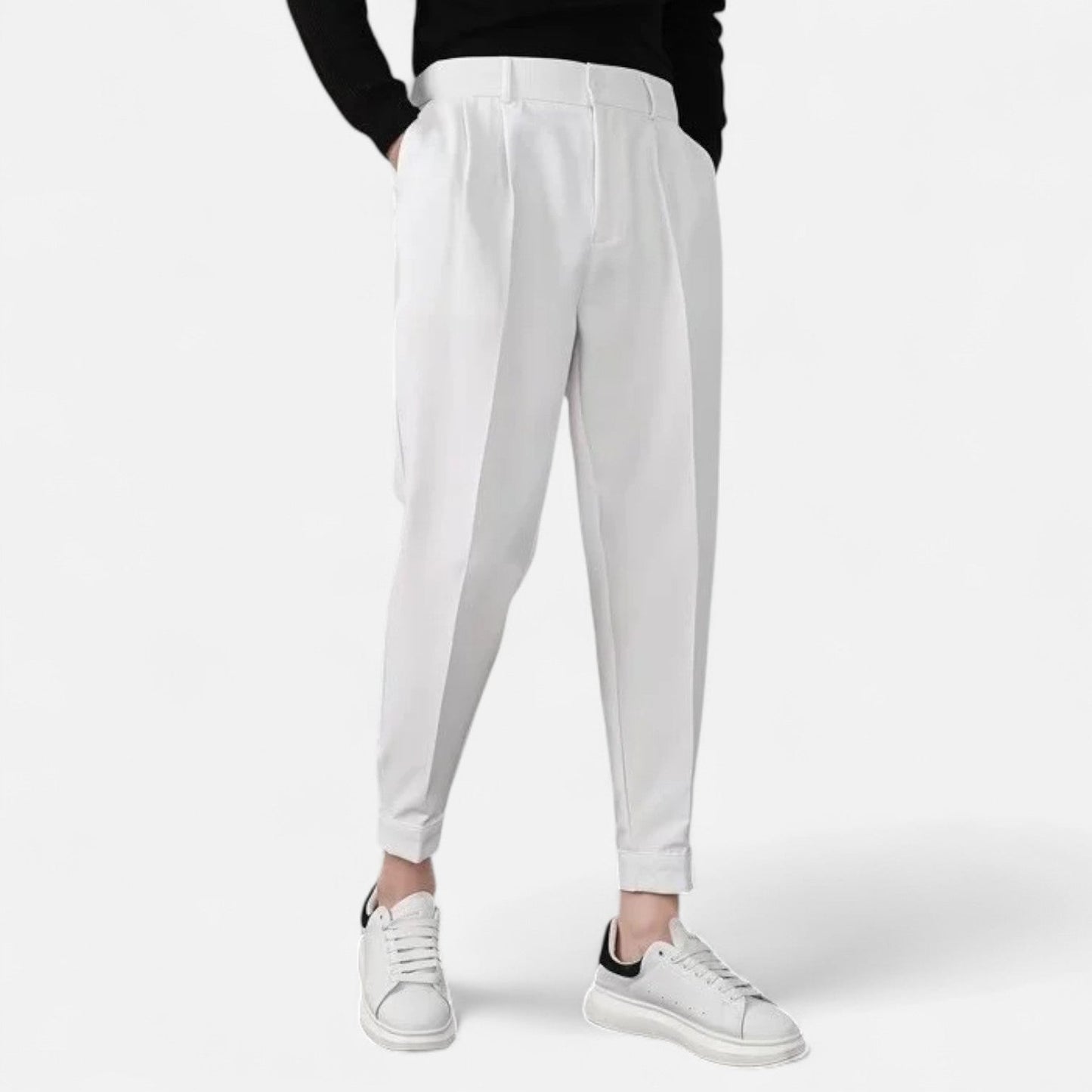 Maison Aurelle Men's Tapered Trousers | Elastic Waist, Performance Stretch