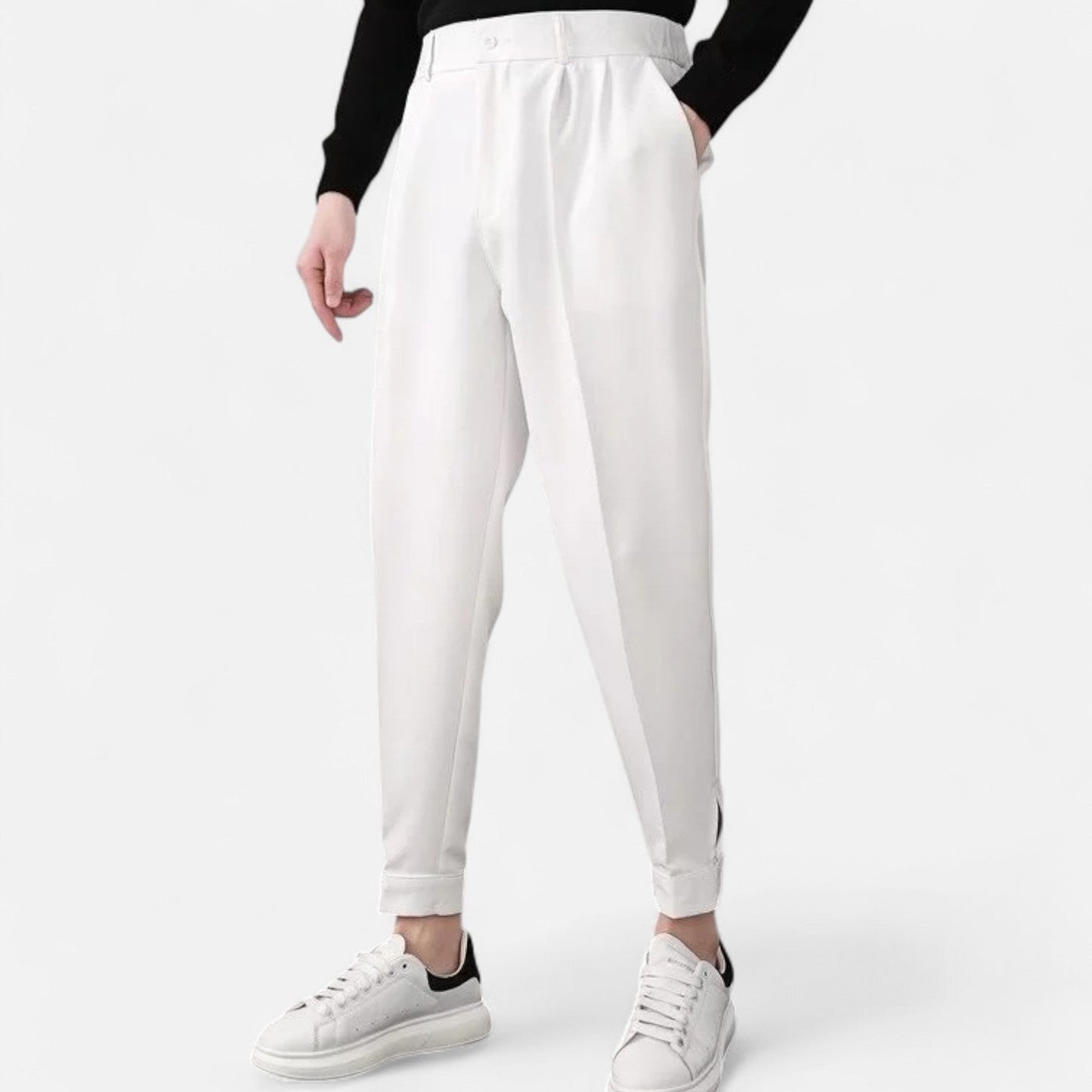 Maison Aurelle Men's Tapered Trousers | Elastic Waist, Performance Stretch