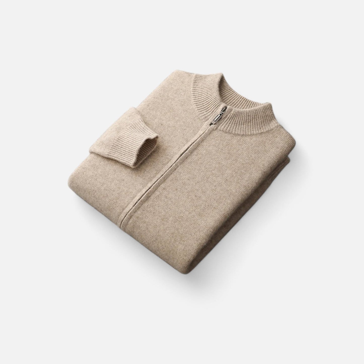 Maison Aurelle Men's Zip Cardigan | Merino Wool & Cashmere Blend, Mock-Collar Design