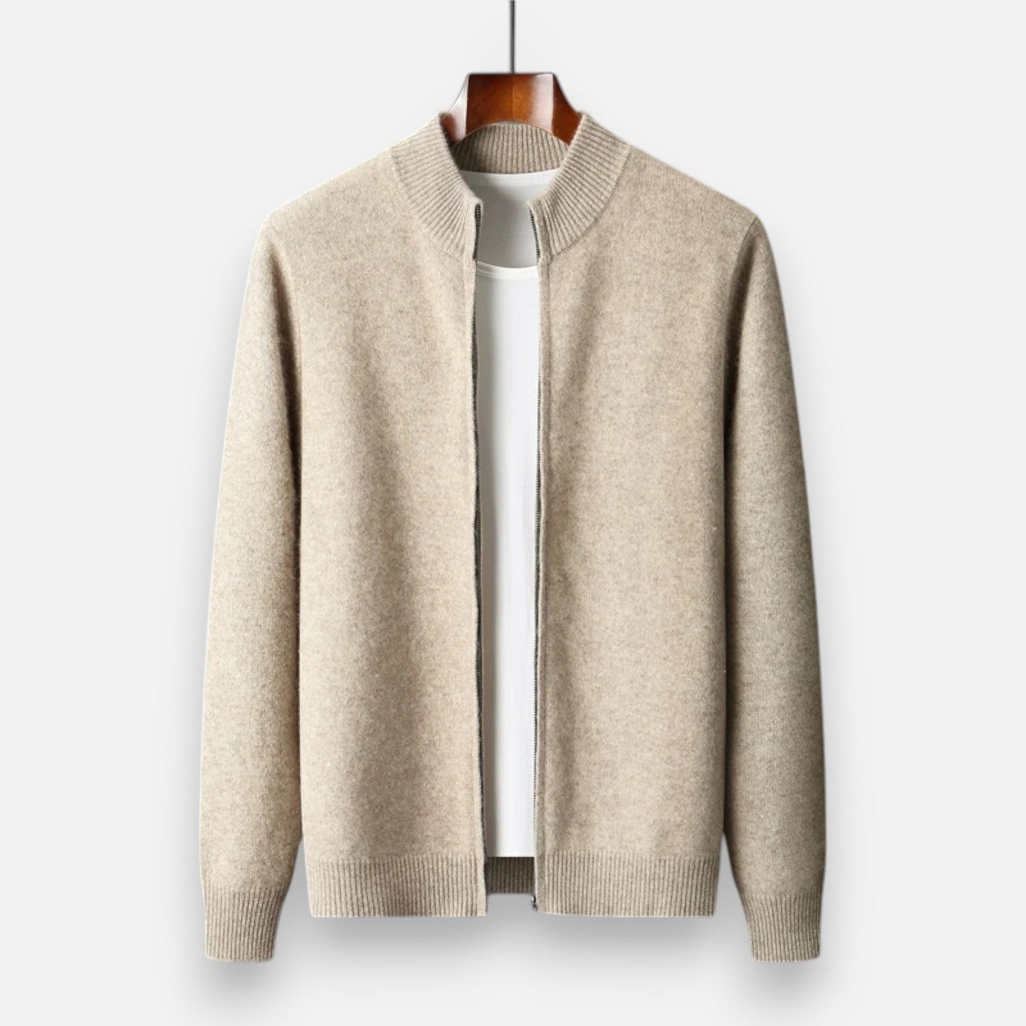 Maison Aurelle Men's Zip Cardigan | Merino Wool & Cashmere Blend, Mock-Collar Design
