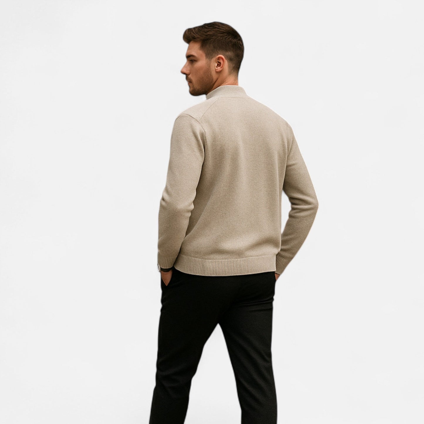 Maison Aurelle Men's Zip Cardigan | Merino Wool & Cashmere Blend, Mock-Collar Design