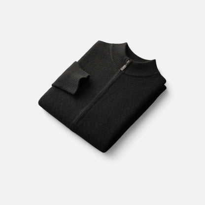 Maison Aurelle Men's Zip Cardigan | Merino Wool & Cashmere Blend, Mock-Collar Design