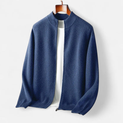 Maison Aurelle Men's Zip Cardigan | Merino Wool & Cashmere Blend, Mock-Collar Design