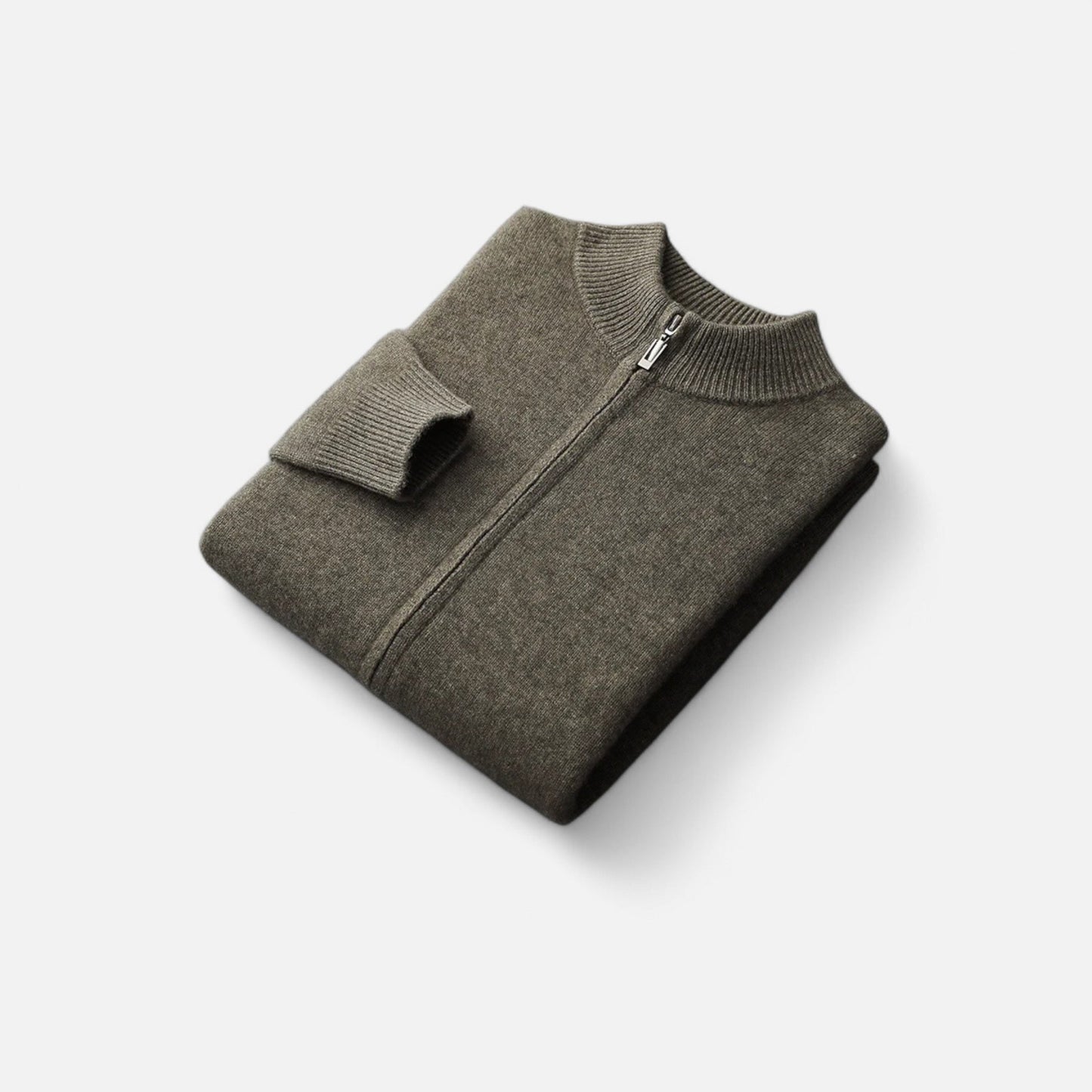 Maison Aurelle Men's Zip Cardigan | Merino Wool & Cashmere Blend, Mock-Collar Design