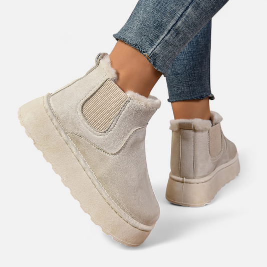 Maison Aurelle Plush Ankle Boots for Women | Suede with Fur Lining, Chelsea Style