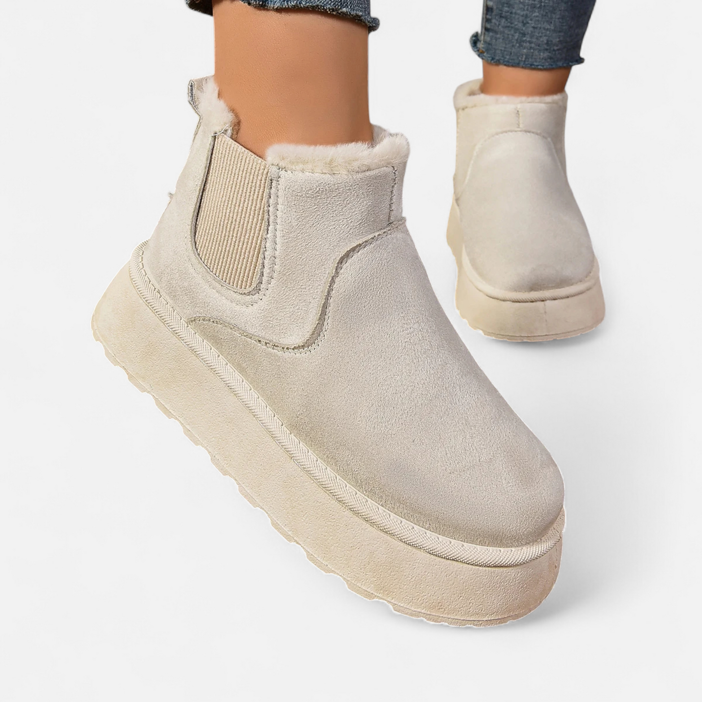 Maison Aurelle Plush Ankle Boots for Women | Suede with Fur Lining, Chelsea Style