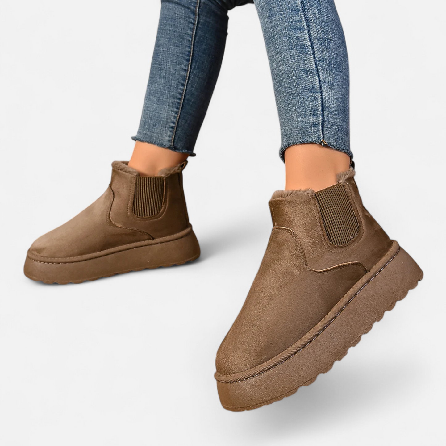 Maison Aurelle Plush Ankle Boots for Women | Suede with Fur Lining, Chelsea Style