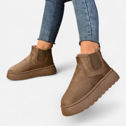 Maison Aurelle Plush Ankle Boots for Women | Suede with Fur Lining, Chelsea Style