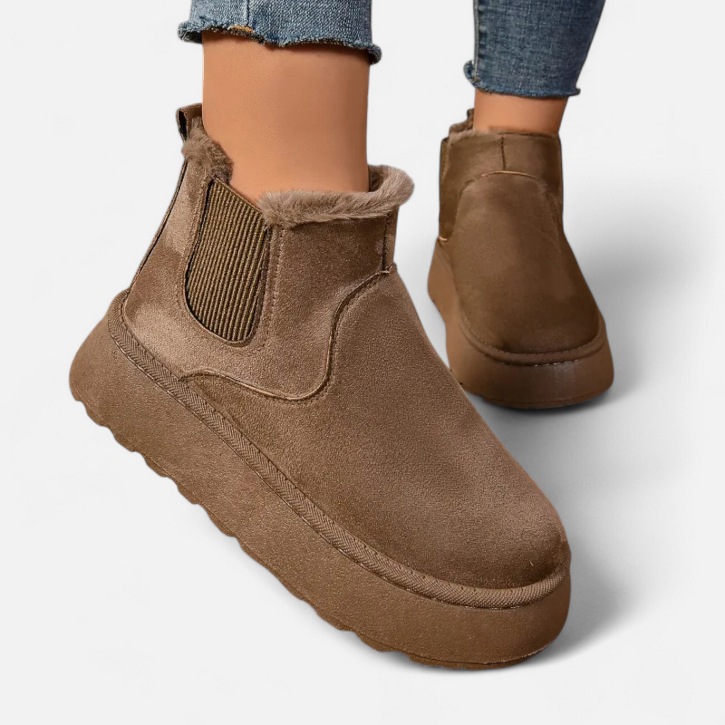 Maison Aurelle Plush Ankle Boots for Women | Suede with Fur Lining, Chelsea Style