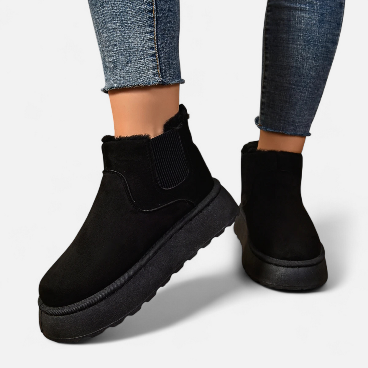 Maison Aurelle Plush Ankle Boots for Women | Suede with Fur Lining, Chelsea Style