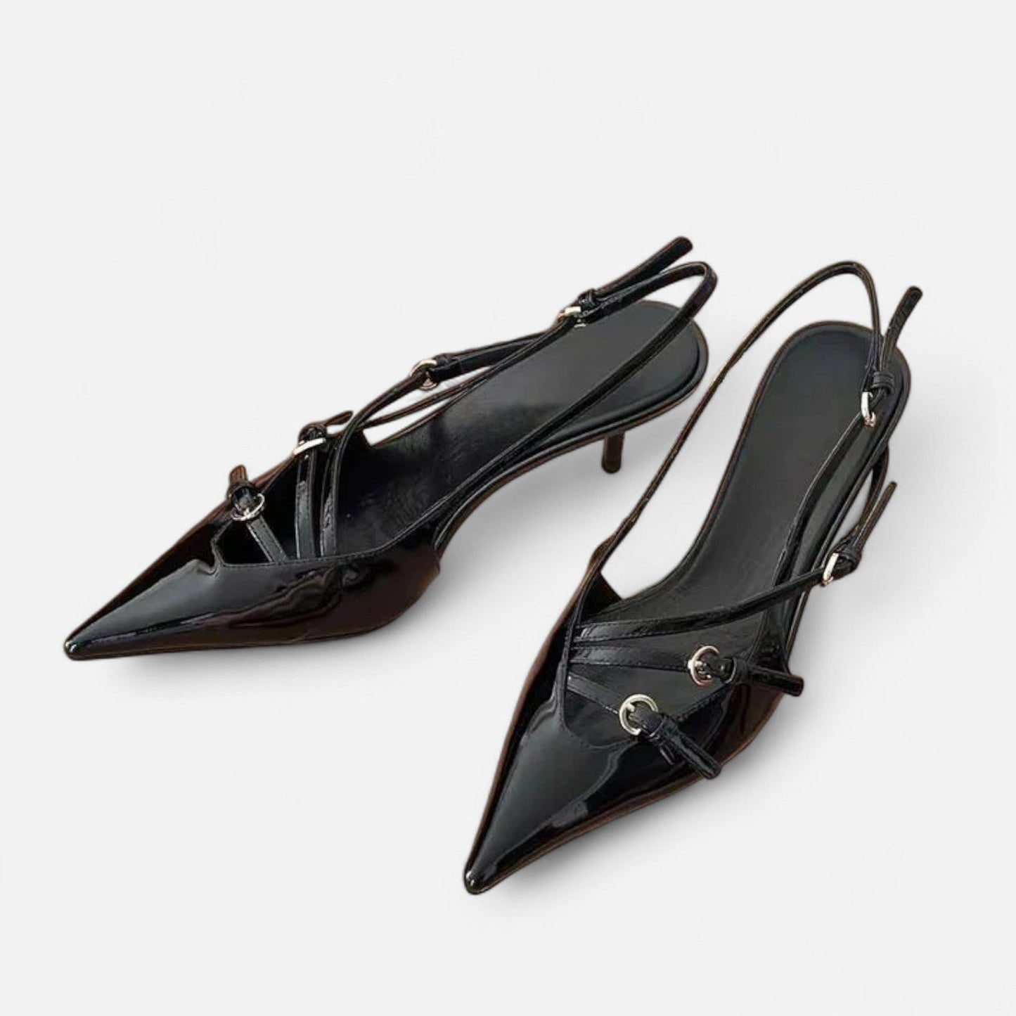 Maison Aurelle  Women's Black Heels | Satin Finish, Hollow-Out Design