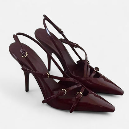 Maison Aurelle  Women's Black Heels | Satin Finish, Hollow-Out Design