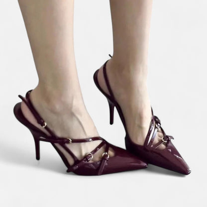 Maison Aurelle  Women's Black Heels | Satin Finish, Hollow-Out Design