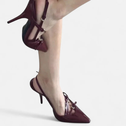 Maison Aurelle  Women's Black Heels | Satin Finish, Hollow-Out Design