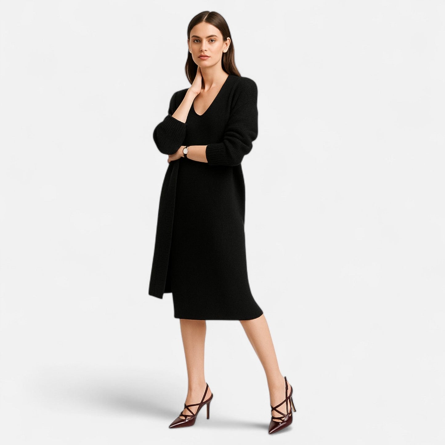 Maison Aurelle  Women's Black Heels | Satin Finish, Hollow-Out Design