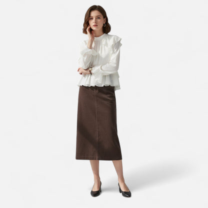 Maison Aurelle Women's Corduroy Skirt | High-Waist Design, Versatile