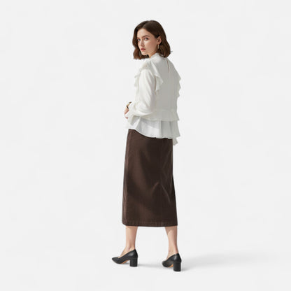 Maison Aurelle Women's Corduroy Skirt | High-Waist Design, Versatile