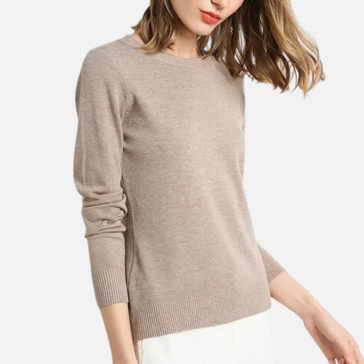 Maison Aurelle Women's Crewneck Sweater | 100% Merino Wool, Slim-Fit