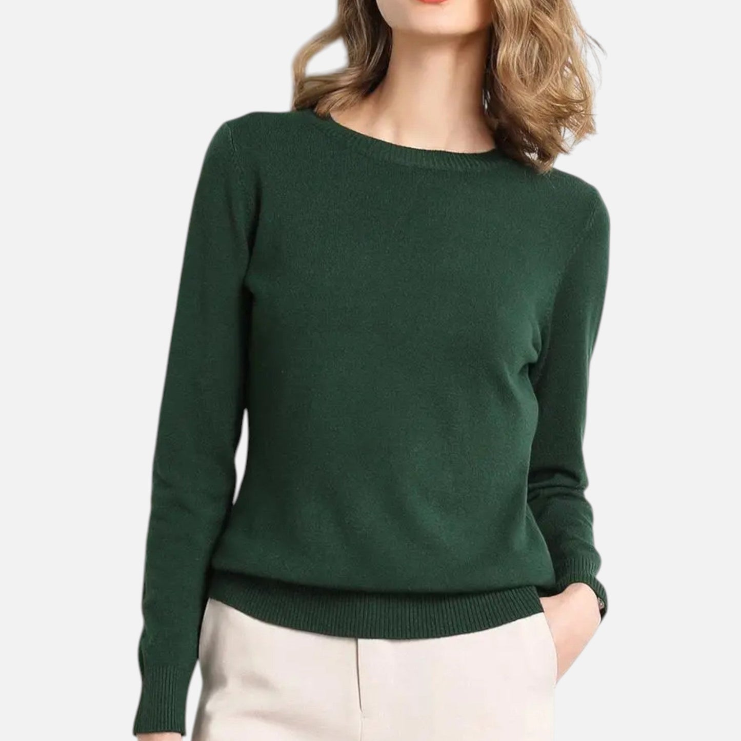 Maison Aurelle Women's Crewneck Sweater | 100% Merino Wool, Slim-Fit