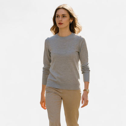 Maison Aurelle Women's Crewneck Sweater | 100% Merino Wool, Slim-Fit