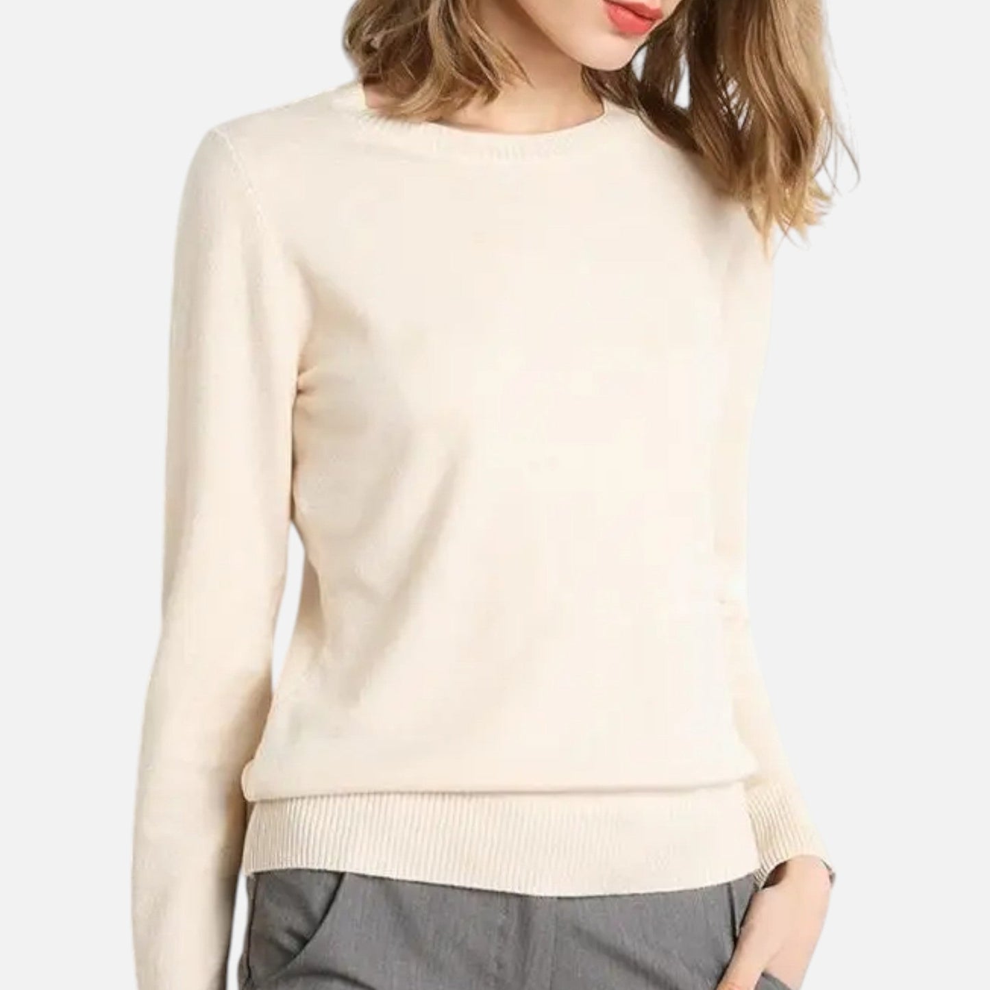 Maison Aurelle Women's Crewneck Sweater | 100% Merino Wool, Slim-Fit