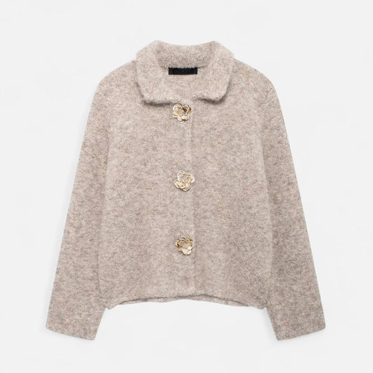 Maison Aurelle Women's Floral Cardigan | Cozy Knit, Elegant Design