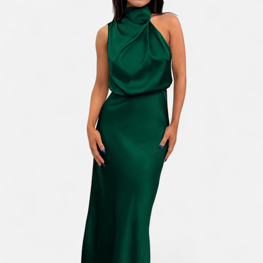 Maison Aurelle Women's Long Satin Dress | Fluid Drape, Elegant Design