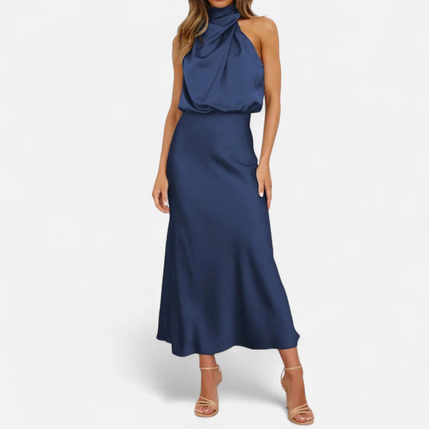 Maison Aurelle Women's Long Satin Dress | Fluid Drape, Elegant Design