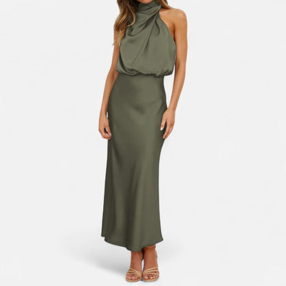 Maison Aurelle Women's Long Satin Dress | Fluid Drape, Elegant Design