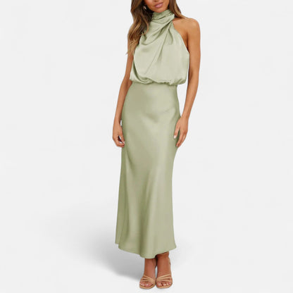 Maison Aurelle Women's Long Satin Dress | Fluid Drape, Elegant Design