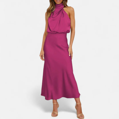 Maison Aurelle Women's Long Satin Dress | Fluid Drape, Elegant Design
