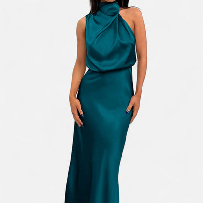 Maison Aurelle Women's Long Satin Dress | Fluid Drape, Elegant Design