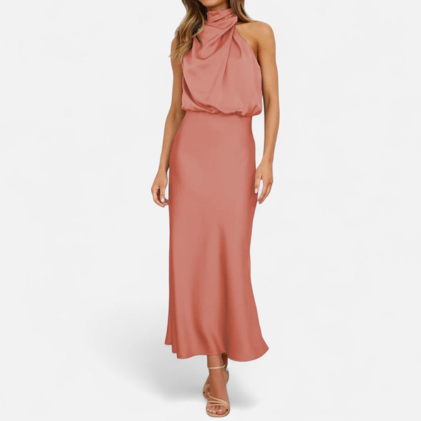 Maison Aurelle Women's Long Satin Dress | Fluid Drape, Elegant Design