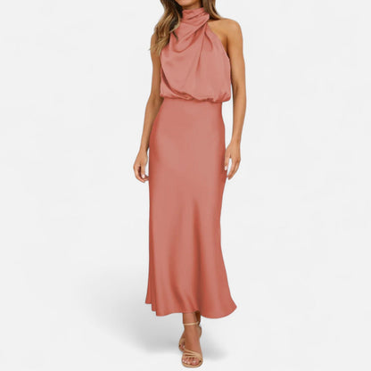 Maison Aurelle Women's Long Satin Dress | Fluid Drape, Elegant Design