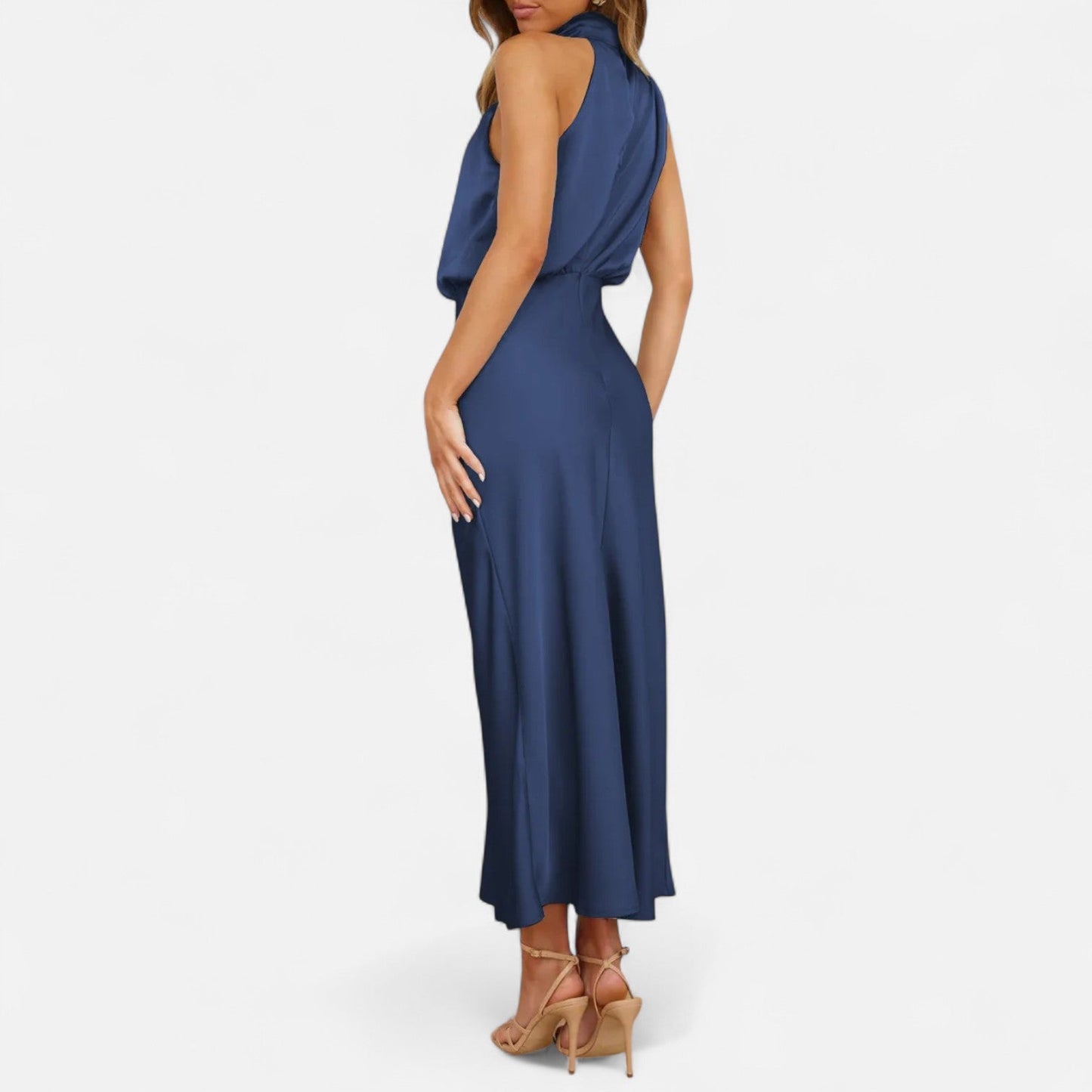 Maison Aurelle Women's Long Satin Dress | Fluid Drape, Elegant Design