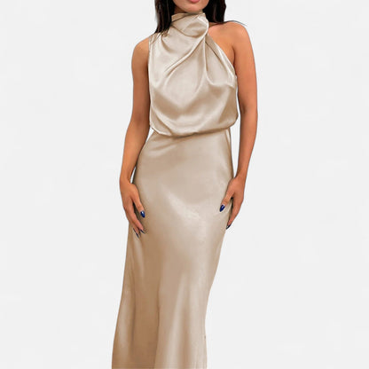 Maison Aurelle Women's Long Satin Dress | Fluid Drape, Elegant Design
