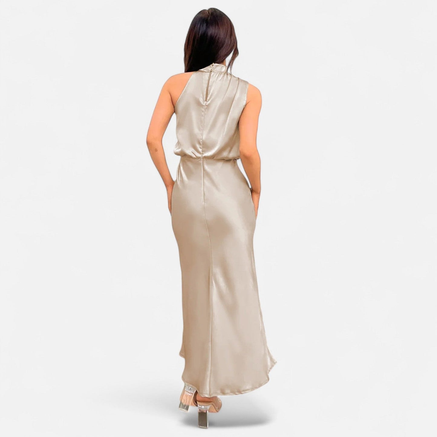 Maison Aurelle Women's Long Satin Dress | Fluid Drape, Elegant Design