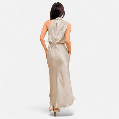 Maison Aurelle Women's Long Satin Dress | Fluid Drape, Elegant Design