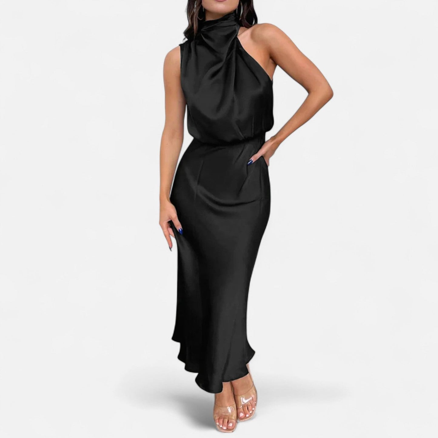 Maison Aurelle Women's Long Satin Dress | Fluid Drape, Elegant Design
